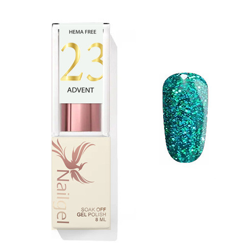 Advent 23 - Gel lac 8 ml - Verde turquoise cu sclipici -